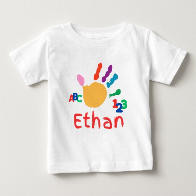 Cute Personalised Kid's ABC Hand Paint 123 Baby T-Shirt (Front)
