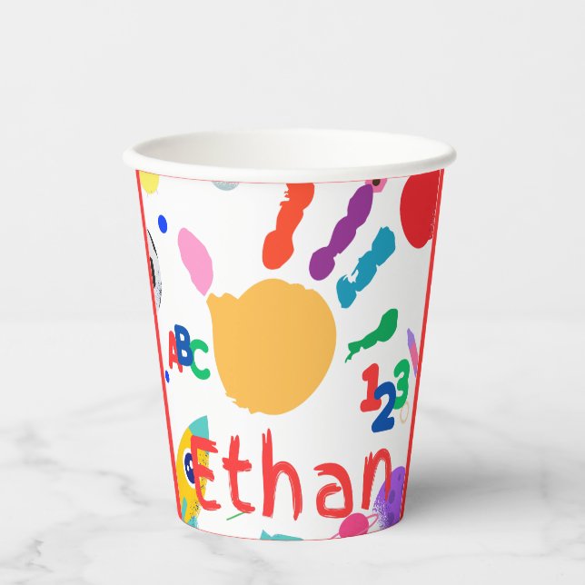 Cute Personalised Kid's ABC Hand Paint 123 Paper Cups (Front)