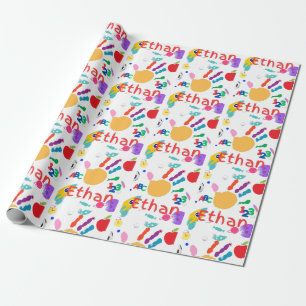Cute Personalised Kid's ABC Hand Paint 123 Wrapping Paper