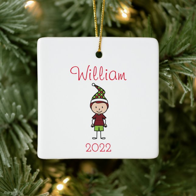 Cute Personalised Kids Christmas Ceramic Ornament (Tree)