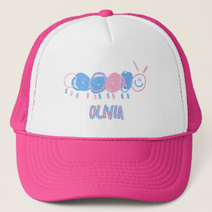 Cute Personalised Kids Doodle Worm Drawing Trucker Hat
