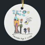 Cute Personalised Kids Drawing Christmas Tree Ceramic Ornament<br><div class="desc">Display your child's actual drawing on the Christmas Ornament on the front and a photo at the back. Its a great tradition you can start for your Personalised Christmas Tree Ornaments. You can also customise it with their handwritten notes as well. Simply take a photo of the kid's artwork or...</div>