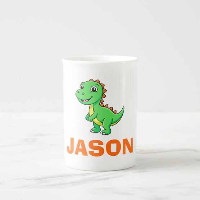 Cute Personalised Kids Name Dinosaur  Bone China Mug (Front)