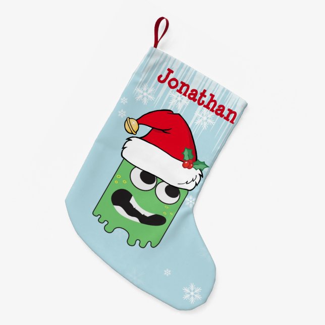 Cute Personalised Kids Xmas monster Small Christmas Stocking (Front (Hanging))