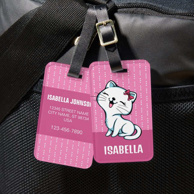 Cute Personalised Kitty Cat Luggage Tag (Creator Uploaded)