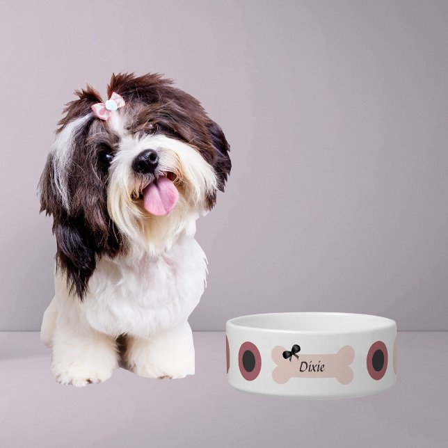 Cute Personalised Large Polka Dotted Pink Dog Bowl (Creator Uploaded)