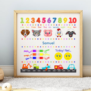 Cute Personalised Little Boy Learning Poster
