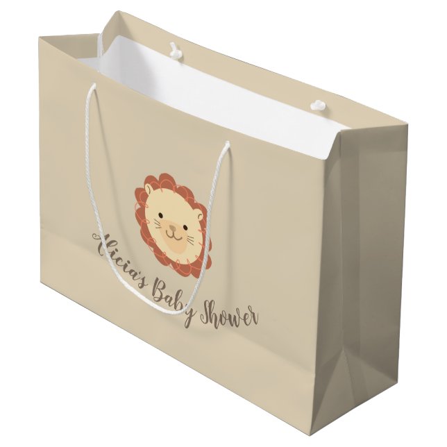 Cute Personalised Little Lion Baby Shower Gift Bag (Front Angled)
