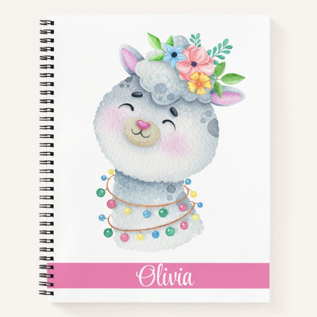 Cute Personalised Llama  Notebook (Front)