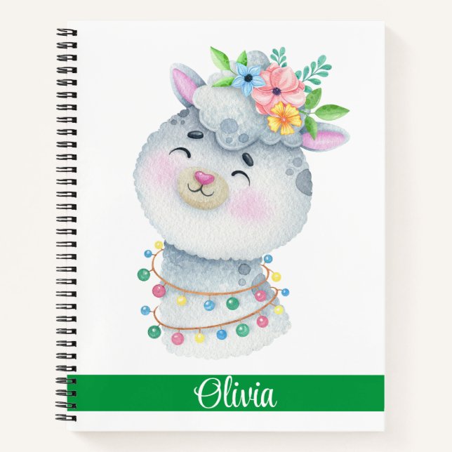 Cute Personalised Llama  Notebook (Front)