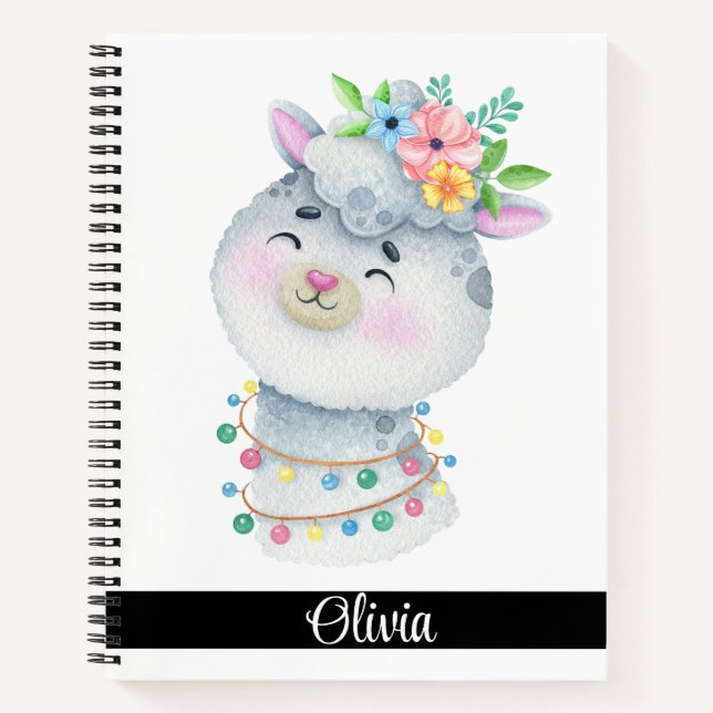 Cute Personalised Llama  Notebook (Front)