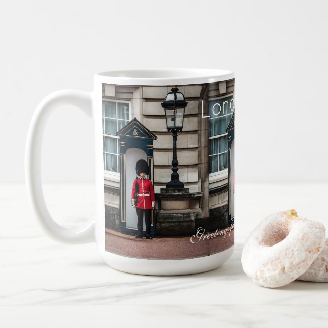 Cute Personalised London United Kingdom Coffee Mug (With Donut)