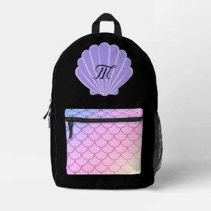 cute personalised mermaid black printed backpack