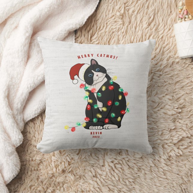 Cute Personalised Merry CatMus Funny Christmas  Cushion (Blanket)