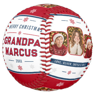 Cute Personalised Merry Christmas Grandpa 4 Photo Softball