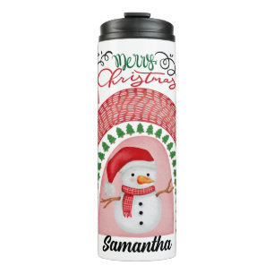 Cute Personalised  Merry Christmas Snowman Thermal Tumbler