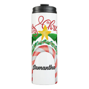 Cute Personalised  Merry Christmas Tree  Thermal Tumbler