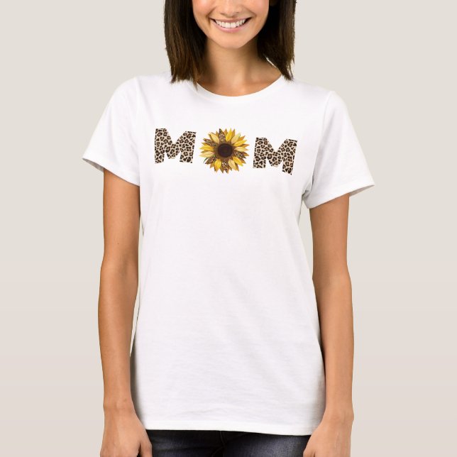 Cute Personalised MoM sunflower & Leopard Prints T-Shirt (Front)