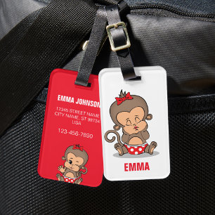 Cute Personalised Monkey Girl Luggage Tag (K)