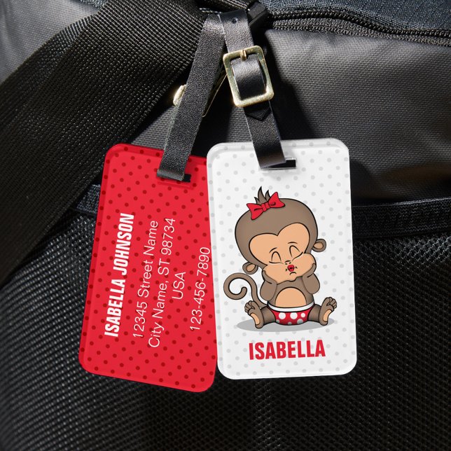 Cute Personalised Monkey Luggage Tag (K) (Creator Uploaded)