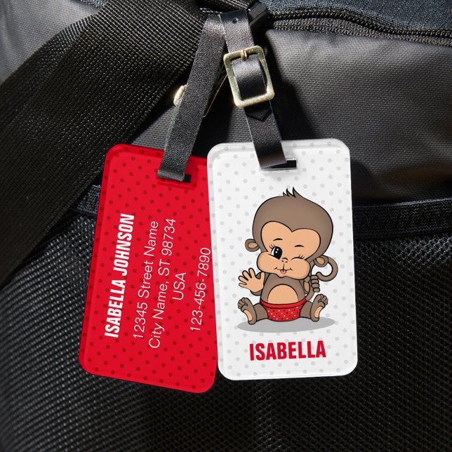 Cute Personalised Monkey Luggage Tag (W) (Creator Uploaded)