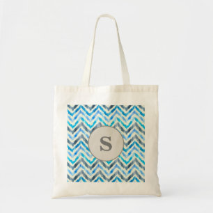 Cute Personalised Monogram Blue and White Chevron Tote Bag