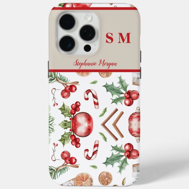 Cute Personalised Monogram Name Christmas  Case-Mate iPhone Case (Back)