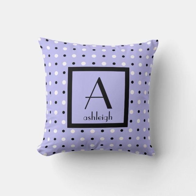 Cute Personalised Monogram, Purple w Polka Dots Cushion (Front)