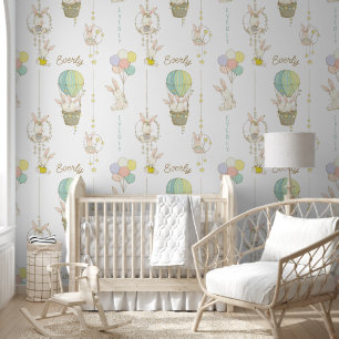 Cute Personalised Name Bunny Hot Air Balloon Wallpaper