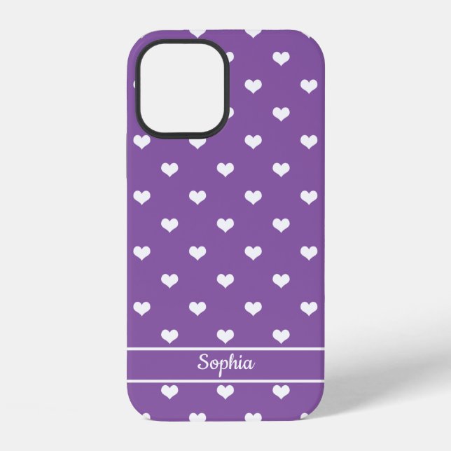 Cute personalised name hearts pattern purple iPhone case (Back)