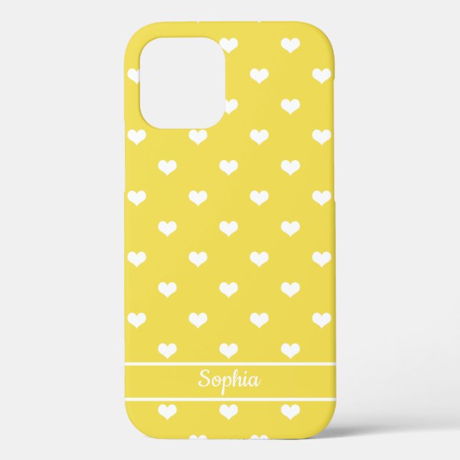 Cute personalised name hearts pattern yellow Case-Mate iPhone case (Back)