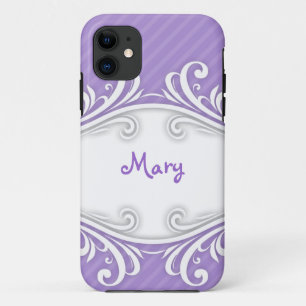 Cute Personalised Name Purple Stripes iPhone 11 Case