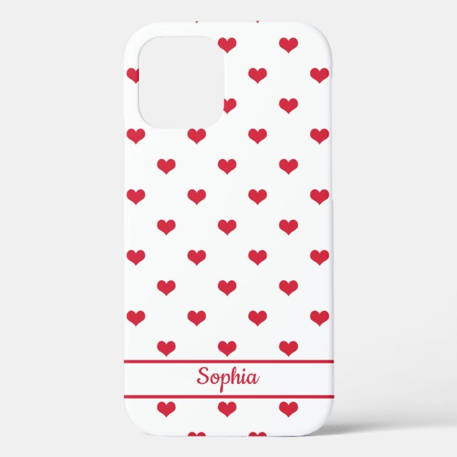 Cute personalised name red white hearts pattern Case-Mate iPhone case (Back)