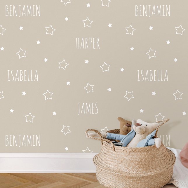 Cute Personalised Name Star Beige Kids Nursery Wallpaper (Creator Uploaded)
