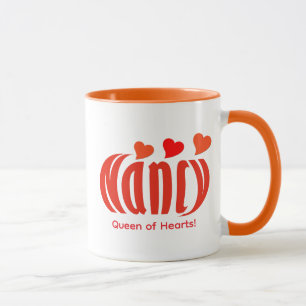 Cute Personalised "Nancy", Red and Orange Hearts Mug
