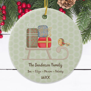 Cute Personalised Nordic Christmas Sled Ceramic Ornament
