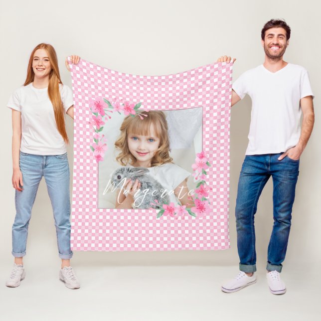 Cute Personalised one Photo Pink  Fleece Blanket (In Situ)