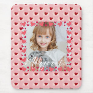 Cute Personalised one Photo Pink heart pattern  Mouse Pad