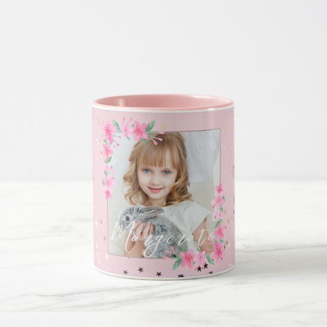 Cute Personalised one Photo Pink  Mug (Center)