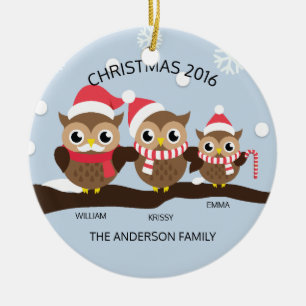 CUTE Personalised Owl Family Of 3 Christmas Ceramic Ornament