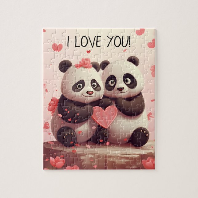 Cute Personalised Panda Valentine Jigsaw Puzzle (Vertical)