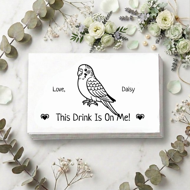 Cute Personalised Parakeet Wedding Drink Ticket Enclosure Card (Creator Uploaded)