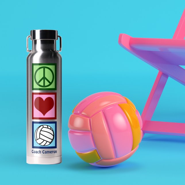 Cute Personalised Peace Love Volleyball Player Water Bottle (Creator Uploaded)