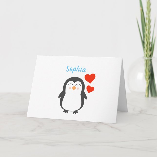 Cute Personalised Penguin Card (Front)