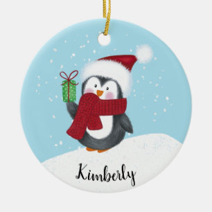 Cute Personalised Penguin Christmas Ceramic Ornament