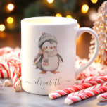 Cute Personalised Penguin Christmas Coffee Mug<br><div class="desc">Tickle their Christmas spirit with this Cute Personalised Penguin Coffee Mug! Ideal stocking stuffer for girls and a delightful surprise for kids or grandkids. Add their name for a special touch. This mug melts hearts and warms hot cocoa alike! Embrace the festive cheer with a personalised pinch of penguin cuteness....</div>