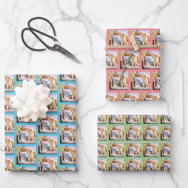 Cute Personalised Pet Dog Photo Wrapping Paper Sheet (Front)