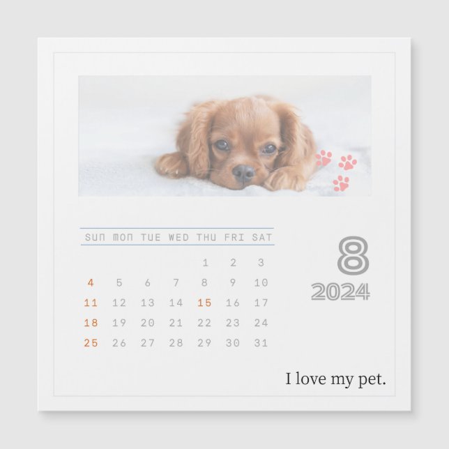 Cute Personalised Pet Lovers 2024 Photo Calendar (Front)