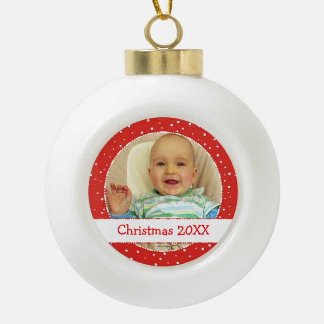 Cute Personalised Photo Ball Red Ornaments (Front)