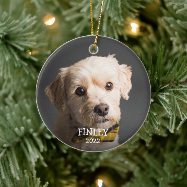 Cute Personalised Photo Pet Christmas Ceramic Ornament (Tree)